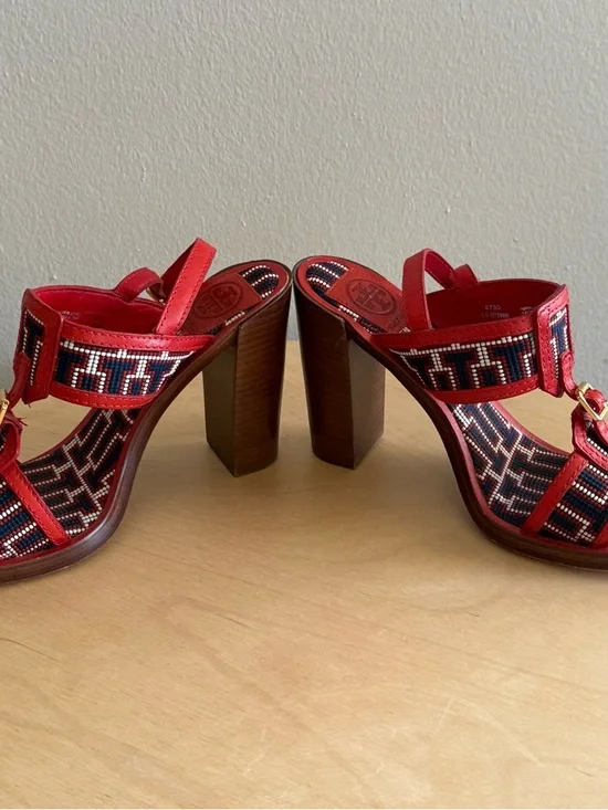 Tory Burch Florian Sandals Heels Tapestry Size 8 - Picture 9 of 15